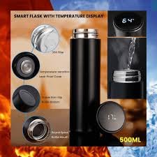 Hot & Cold Flask Bottle Temperature Display Indicator Insulated Stainless Steel Smart Water Bottle, Double Wall Vacuum Intelligent Cup, Perfect for Hot and Cold Drinks,500ml