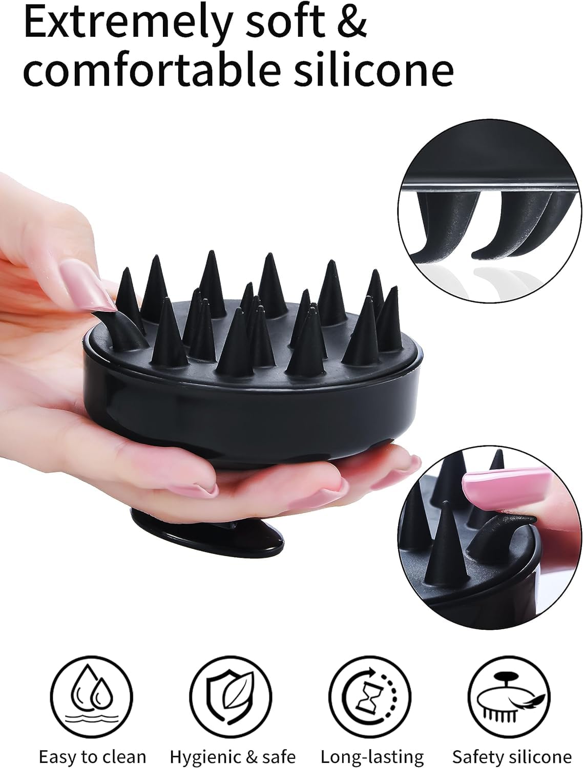 Hair Scalp Massager Shampoo Brush with Soft Silicone Bristles Comb Scrubber for Anti Dandruff Removal Head Massager Prevents Hair loss for Men, Women (BLACK)