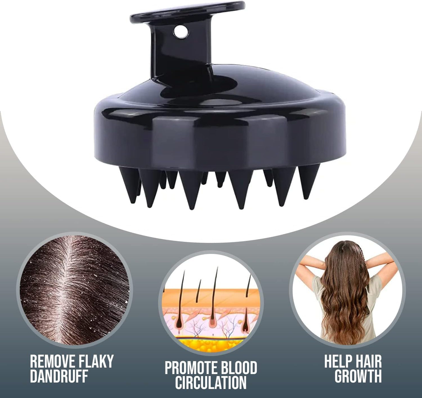 Hair Scalp Massager Shampoo Brush with Soft Silicone Bristles Comb Scrubber for Anti Dandruff Removal Head Massager Prevents Hair loss for Men, Women (BLACK)