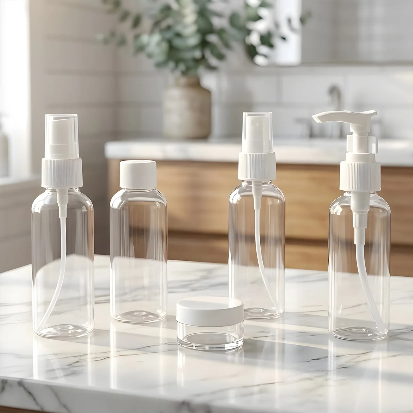 Travel Cosmetic Bottle Set – 5-in-1 Refillable Toiletry Containers