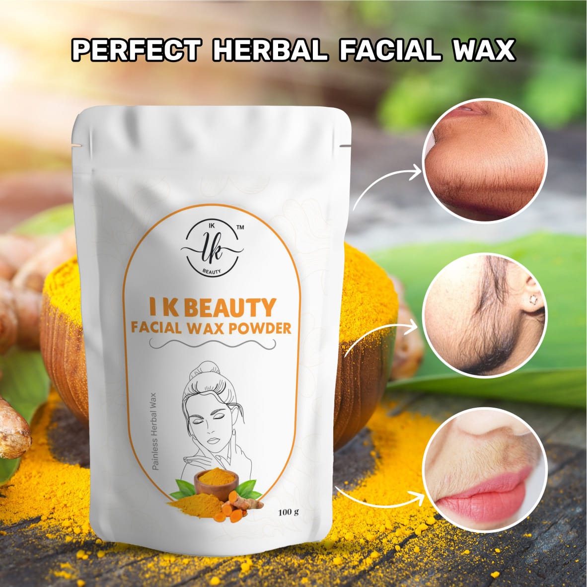 Turmeric Facial Wax Powder, 5 min Painless Natural Face Hair Removal Waxing Powder All Hair & Skin Types Hands, Legs, Underarms, Bikini Area (WAX2, WAXX2)