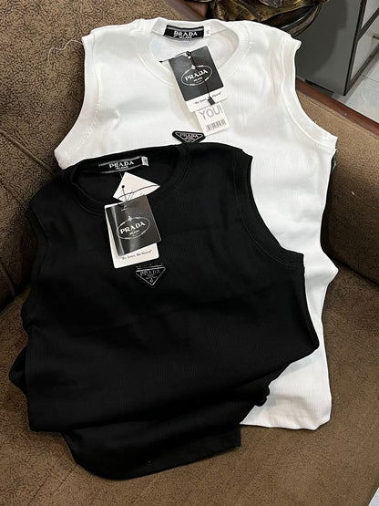 Prada triangle-logo cotton tank top