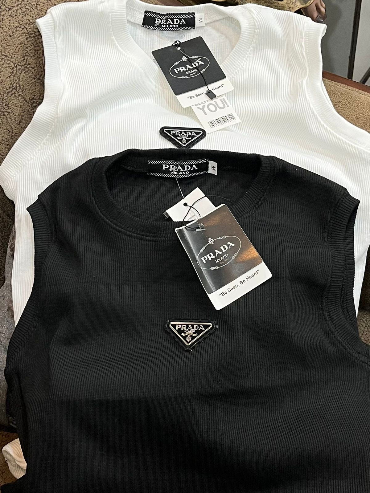 Prada triangle-logo cotton tank top