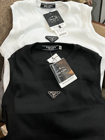 Prada triangle-logo cotton tank top