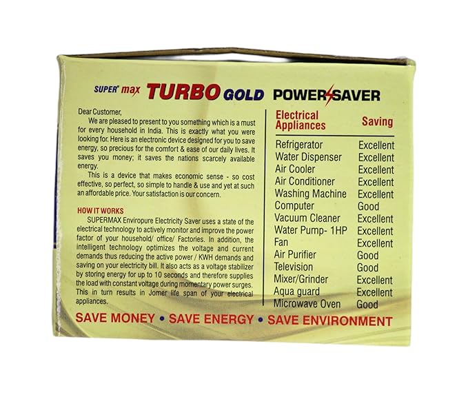 Maxx Turbo Gold Power Saver Device for Heavy Duty Electricity - Save Upto 40% Electricity Bill Everyday - Pack of 1