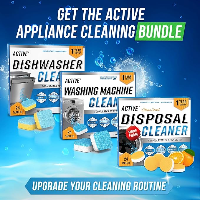 ACTIVE Washing Machine Cleaner Descaler 24 Pack - Deep Cleaning Tablets For HE Front Loader & Top Load Washer, Clean Inside Drum And Laundry Tub Seal (Washing Machine Cleaner Tablets - 24 Pack)