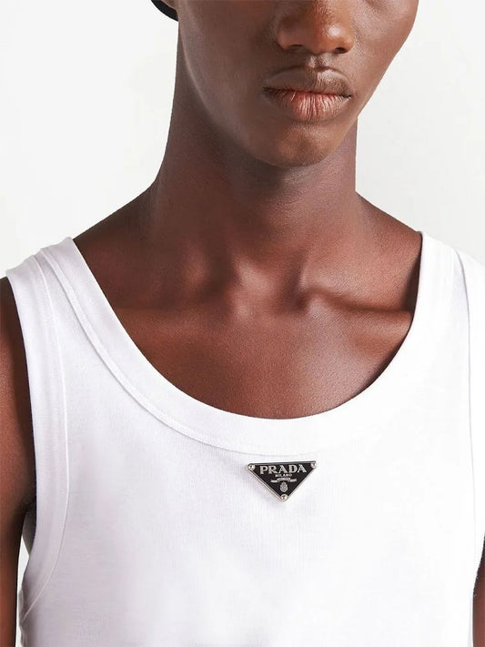 Prada triangle-logo cotton tank top