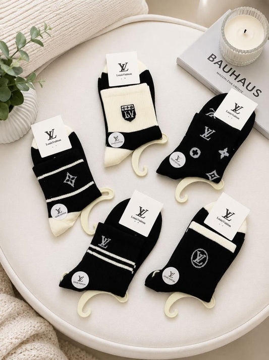 Louis Vuitton Premium Cotton Socks 5 Pair Combo