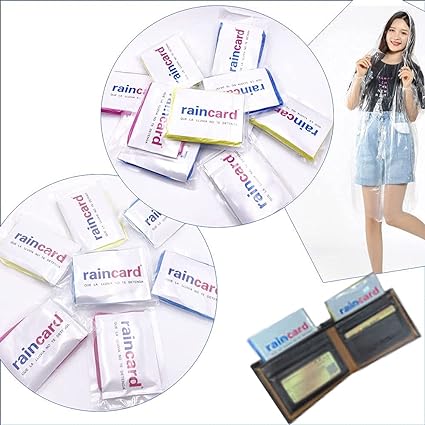 Unisex Disposable Rain Card for Emergency Use Waterproof with Smallest Pocket Size| Easy to Carry & and Reusable 2 3 time wear Thin Plastic Multi Color Free Size (10 pc)