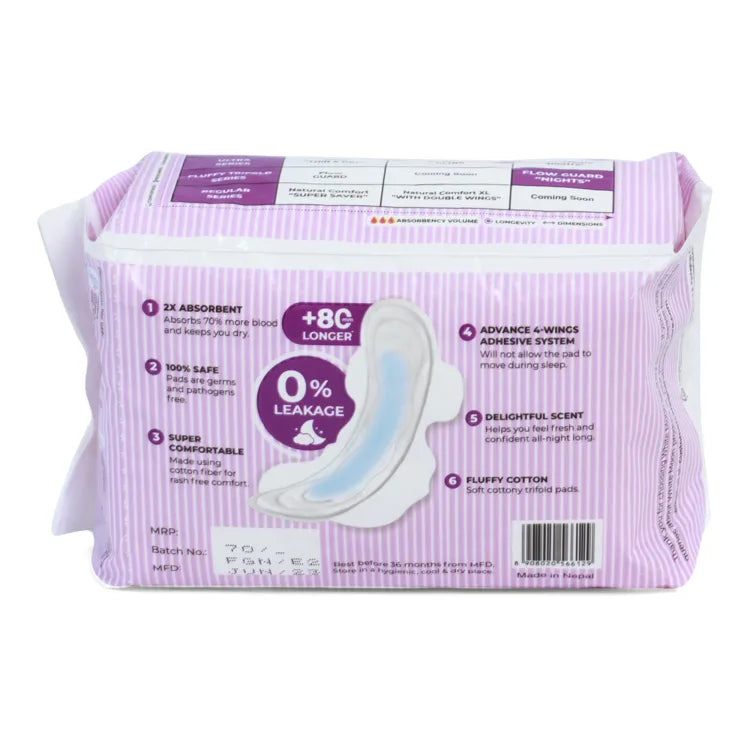 Fluffy Trifold Series Flow Guard Night 320MM Sanitary Pads 7 Pcs Pack of 3