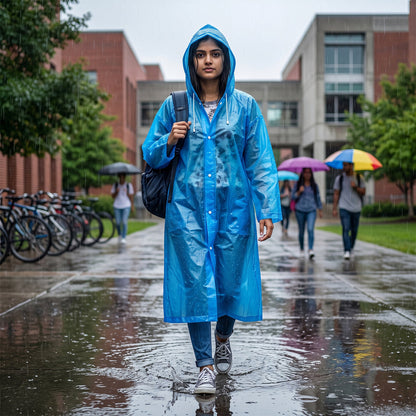 Blue EVA Hooded Rain Coat for Men & Women Monsoon Wear