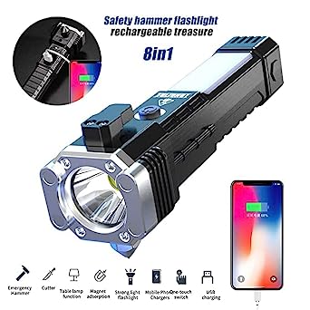 Rechargeable LED Torch – Emergency Hammer & Glass Cutter