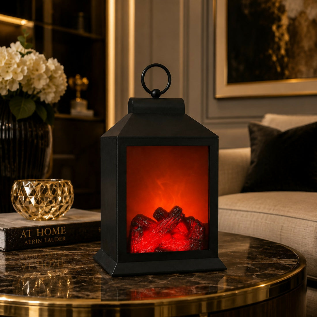 LED Fireplace Lantern with Realistic Flame Effect