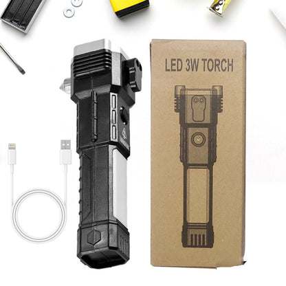 Rechargeable LED Torch – Emergency Hammer & Glass Cutter